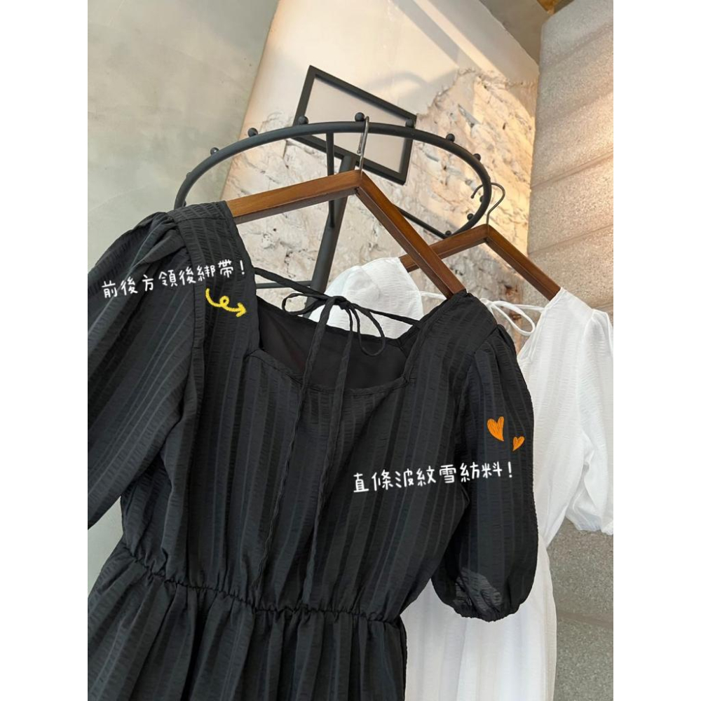 ⭐𝙈𝙖 𝙘𝙝𝙚𝙧𝙚⭐️ 現貨實拍 俏麗女孩方領後綁蓬袖短洋裝 (預購)-細節圖7