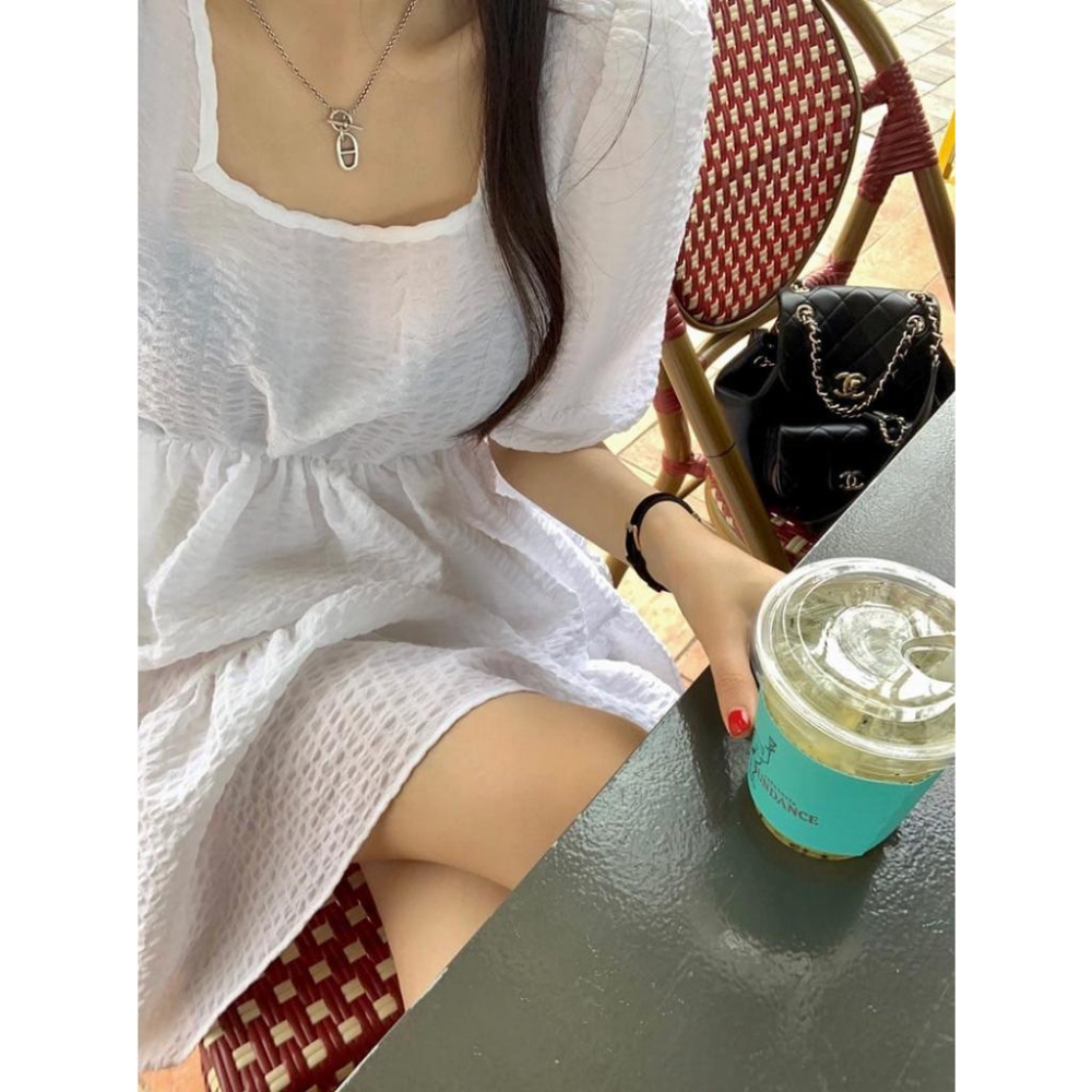 ⭐𝙈𝙖 𝙘𝙝𝙚𝙧𝙚⭐️ 現貨實拍 俏麗女孩方領後綁蓬袖短洋裝 (預購)-細節圖9