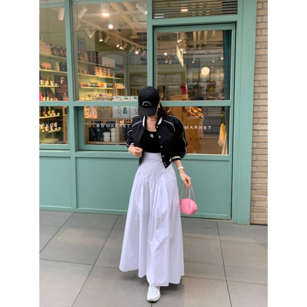 黑色現貨 ⭐𝙈𝙖 𝙘𝙝𝙚𝙧𝙚⭐️ 現貨實拍 高腰收腹感下傘狀長裙 素面長裙 格子長裙 (預+現)-細節圖6