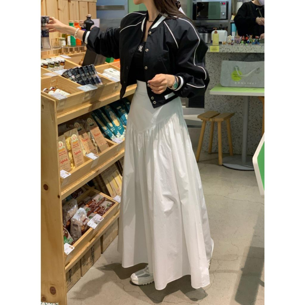 黑色現貨 ⭐𝙈𝙖 𝙘𝙝𝙚𝙧𝙚⭐️ 現貨實拍 高腰收腹感下傘狀長裙 素面長裙 格子長裙 (預+現)-細節圖7