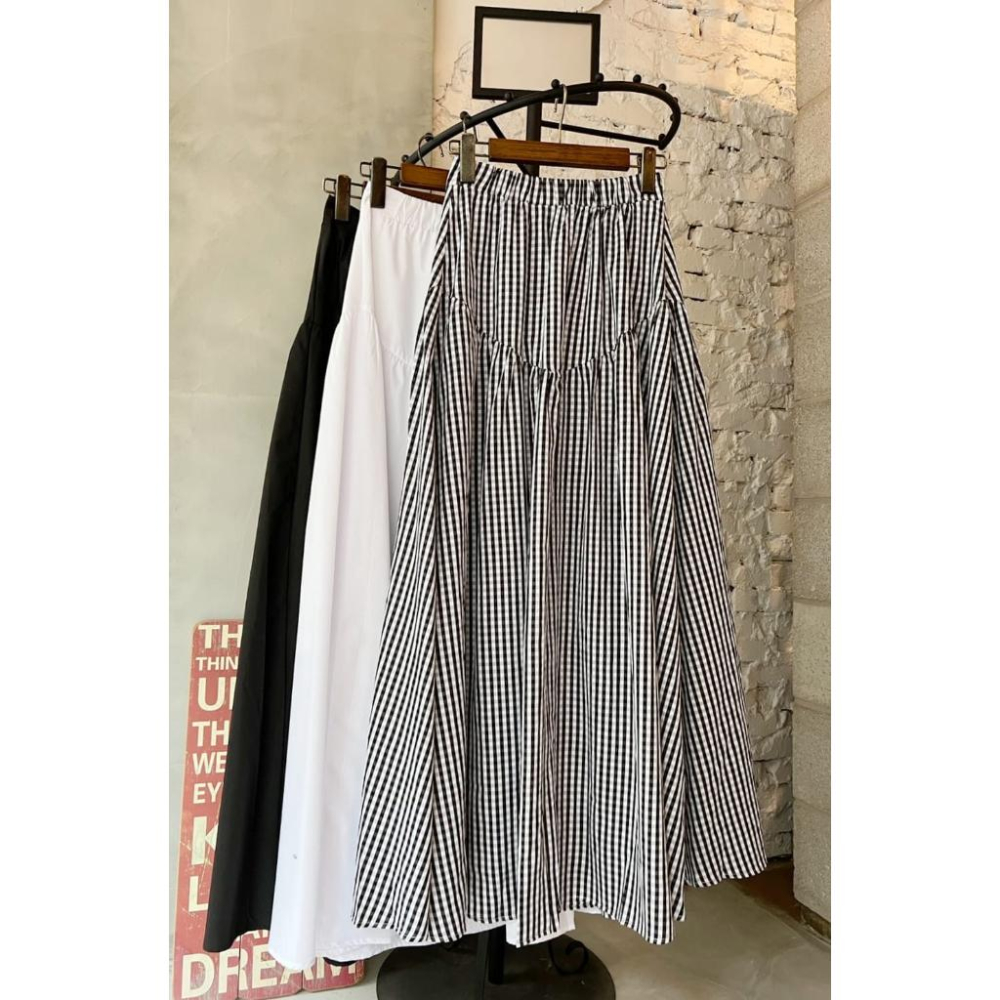 黑色現貨 ⭐𝙈𝙖 𝙘𝙝𝙚𝙧𝙚⭐️ 現貨實拍 高腰收腹感下傘狀長裙 素面長裙 格子長裙 (預+現)-細節圖8