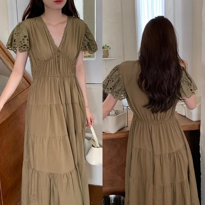 ⭐𝙈𝙖 𝙘𝙝𝙚𝙧𝙚⭐️ 現貨實拍 深V縷空緹花袖洋裝 (預購)-細節圖7