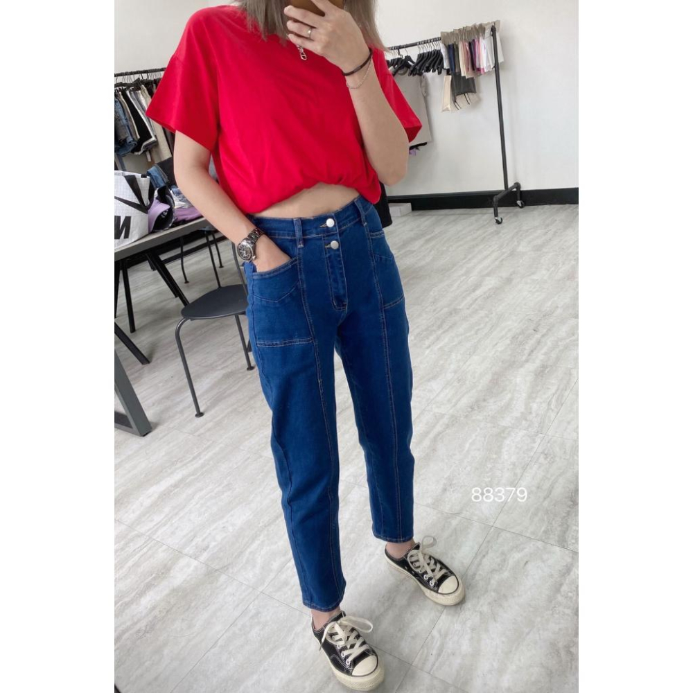 ❤️現貨❤️ 𝙈𝙖 𝙘𝙝𝙚𝙧𝙚 春夏新品 現貨實拍 韓國後鬆緊中線牛仔褲-細節圖2