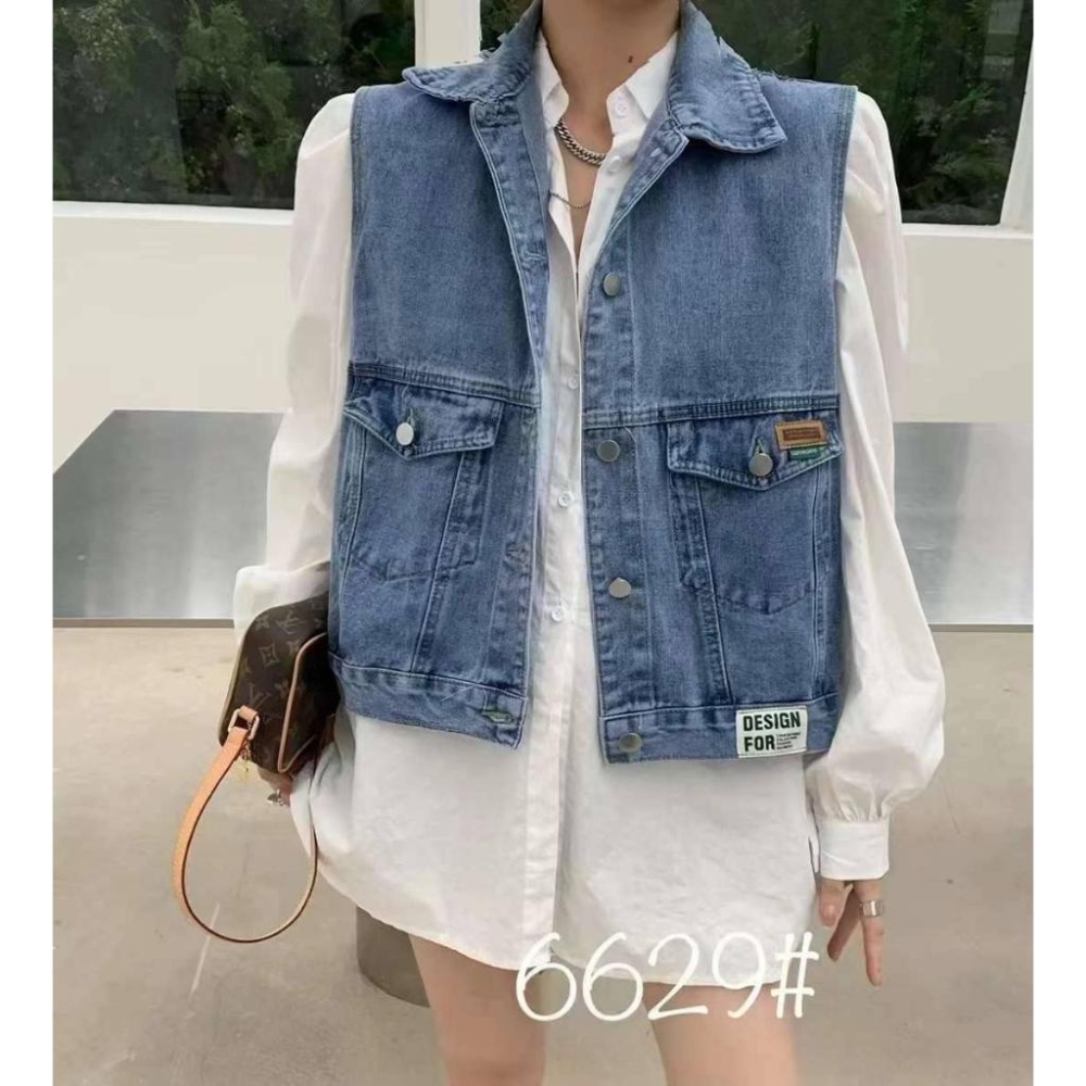 藍色現貨！！⭐𝙈𝙖 𝙘𝙝𝙚𝙧𝙚⭐️ 現貨實拍 下側邊車標牛仔背心-細節圖2