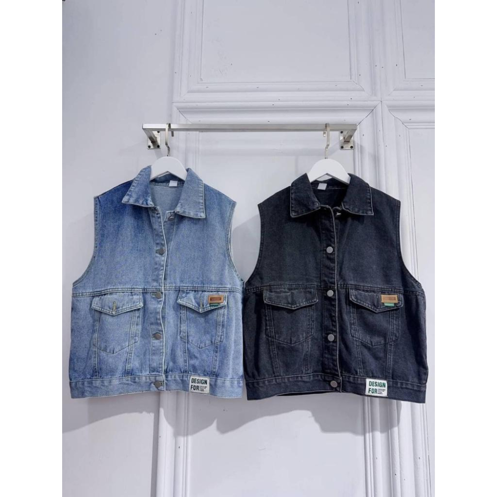 藍色現貨！！⭐𝙈𝙖 𝙘𝙝𝙚𝙧𝙚⭐️ 現貨實拍 下側邊車標牛仔背心-細節圖5