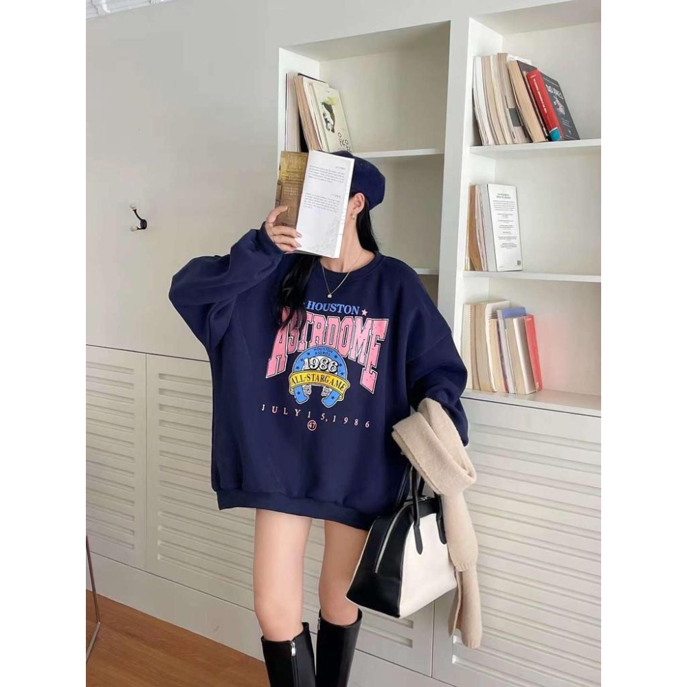 ❤️現貨❤️ 𝙈𝙖 𝙘𝙝𝙚𝙧𝙚  秋冬季新品 現貨實拍 刷毛復古字母1986大學T-細節圖3