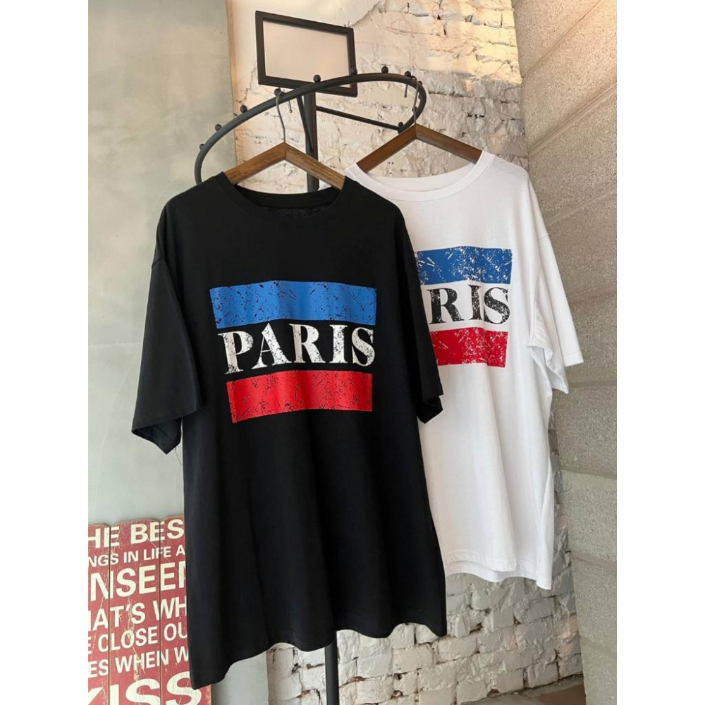 🔥現貨🔥𝙈𝙖 𝙘𝙝𝙚𝙧𝙚現貨實拍 破損印花PARIS英字T 字母中長版T (預購)-細節圖6