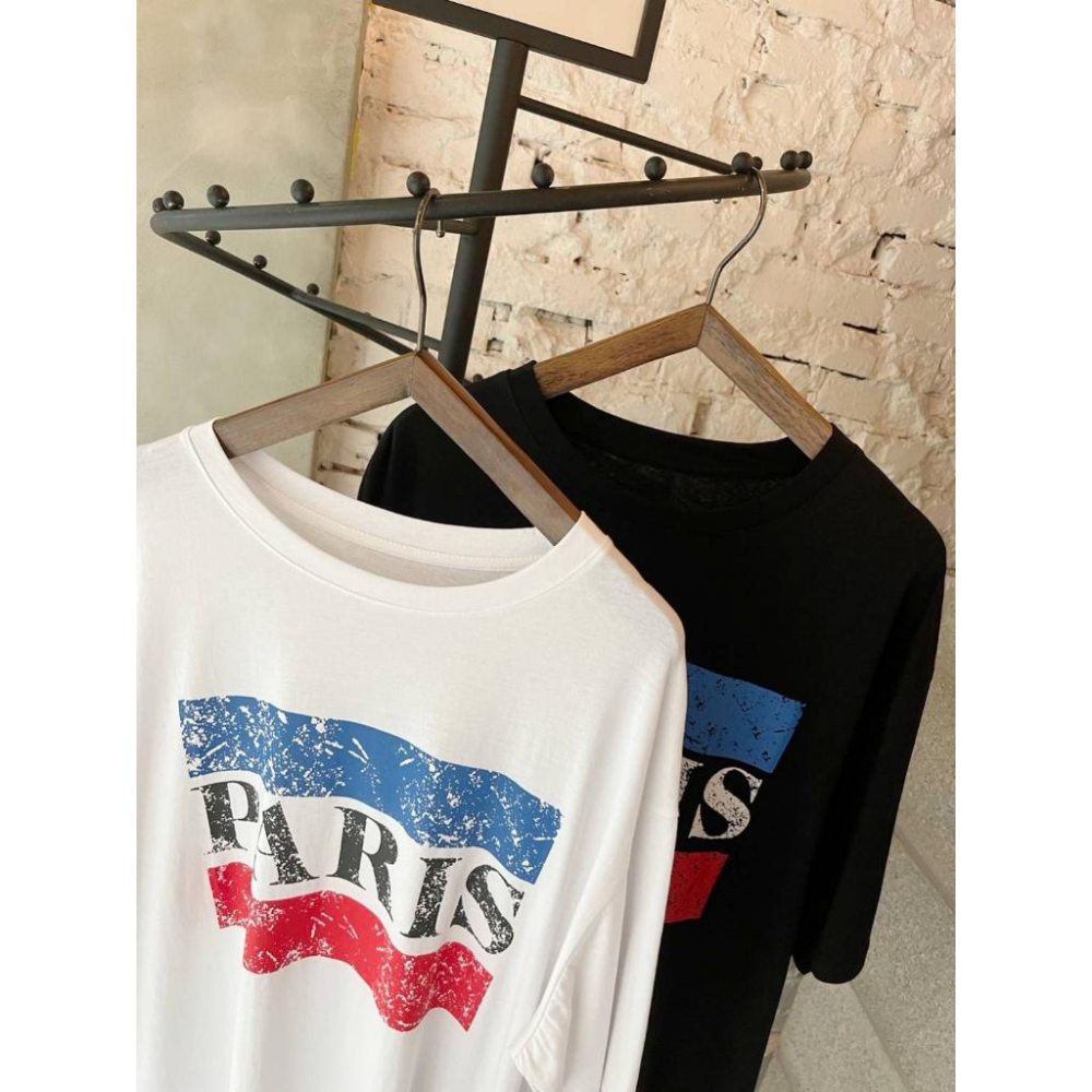🔥現貨🔥𝙈𝙖 𝙘𝙝𝙚𝙧𝙚現貨實拍 破損印花PARIS英字T 字母中長版T (預購)-細節圖7