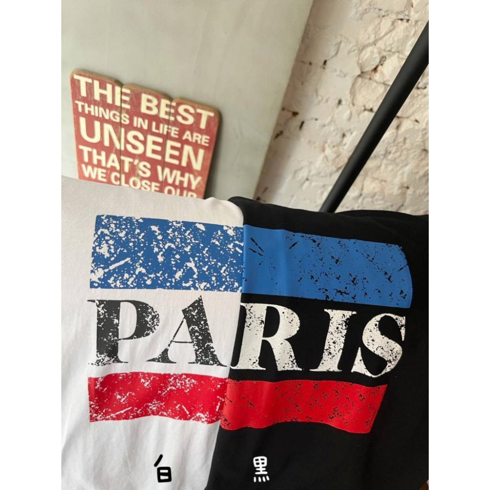 🔥現貨🔥𝙈𝙖 𝙘𝙝𝙚𝙧𝙚現貨實拍 破損印花PARIS英字T 字母中長版T (預購)-細節圖9
