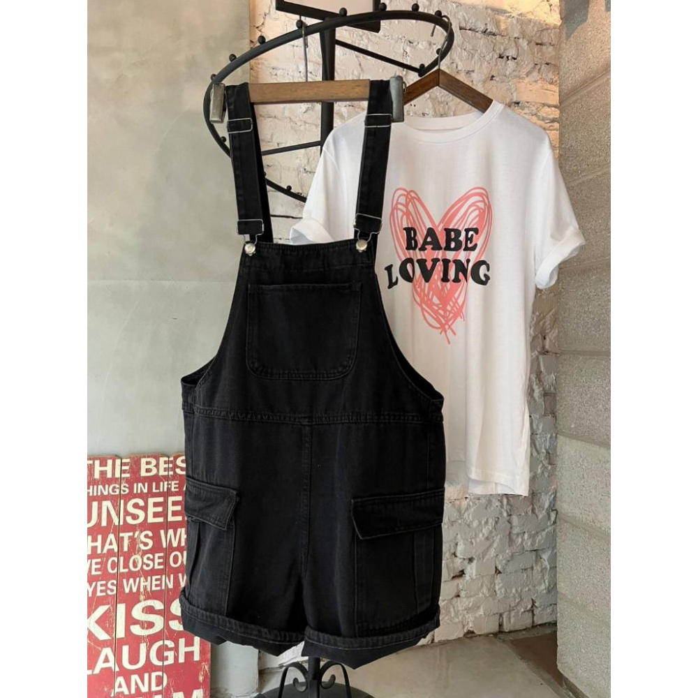 🔥現貨🔥 𝙈𝙖 𝙘𝙝𝙚𝙧𝙚 現貨實拍 工裝側大口袋吊帶褲 吊帶短褲 (棉花糖女孩也能穿喔)-細節圖5