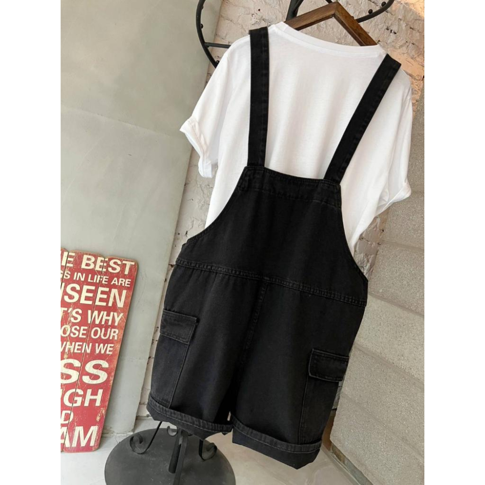 🔥現貨🔥 𝙈𝙖 𝙘𝙝𝙚𝙧𝙚 現貨實拍 工裝側大口袋吊帶褲 吊帶短褲 (棉花糖女孩也能穿喔)-細節圖6