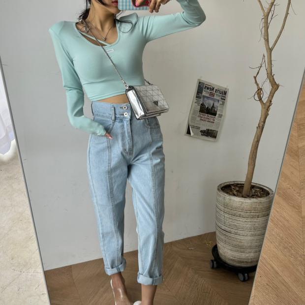 現貨！！ ⭐𝙈𝙖 𝙘𝙝𝙚𝙧𝙚⭐️現貨實拍 二扣車線洗色BF牛仔褲 (預+現）-細節圖3