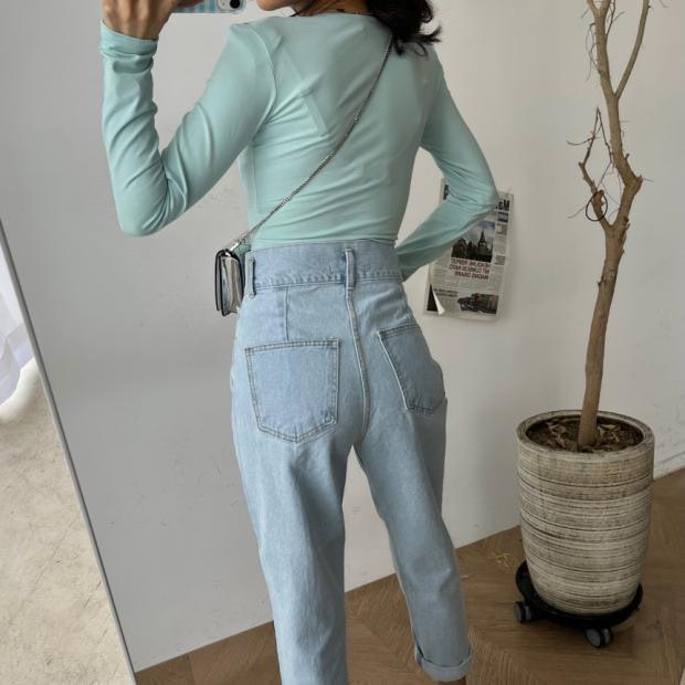 現貨！！ ⭐𝙈𝙖 𝙘𝙝𝙚𝙧𝙚⭐️現貨實拍 二扣車線洗色BF牛仔褲 (預+現）-細節圖4