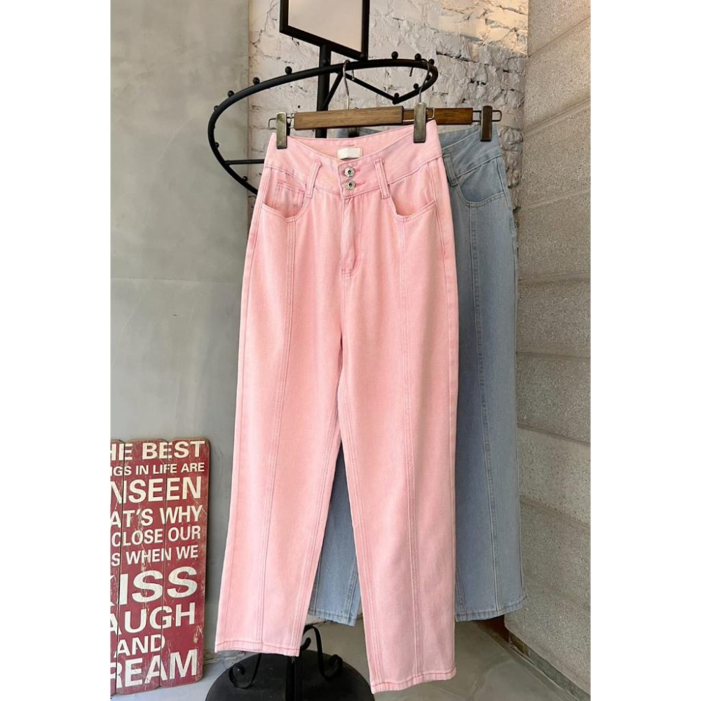 現貨！！ ⭐𝙈𝙖 𝙘𝙝𝙚𝙧𝙚⭐️現貨實拍 二扣車線洗色BF牛仔褲 (預+現）-細節圖5