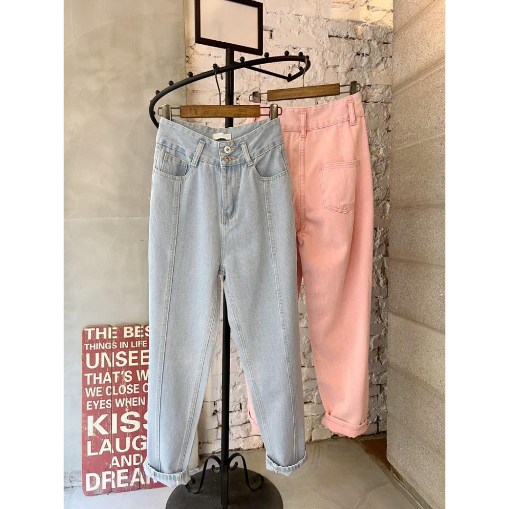 現貨！！ ⭐𝙈𝙖 𝙘𝙝𝙚𝙧𝙚⭐️現貨實拍 二扣車線洗色BF牛仔褲 (預+現）-細節圖6