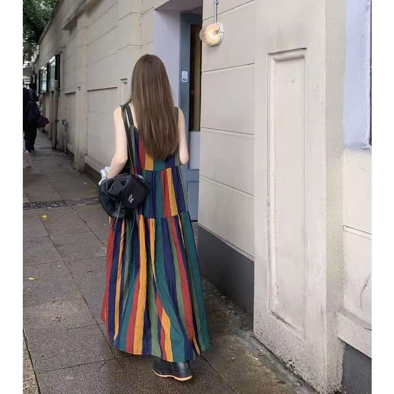 ⭐𝙈𝙖 𝙘𝙝𝙚𝙧𝙚⭐️ 現貨實拍 復古文青彩色條紋背心連身長洋 (預購)-細節圖2