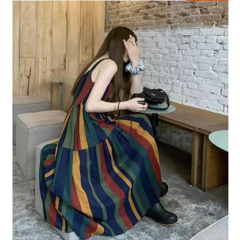 ⭐𝙈𝙖 𝙘𝙝𝙚𝙧𝙚⭐️ 現貨實拍 復古文青彩色條紋背心連身長洋 (預購)-細節圖6