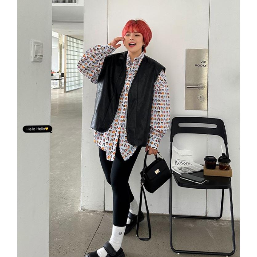 現貨！！⭐𝙈𝙖 𝙘𝙝𝙚𝙧𝙚⭐️ 現貨實拍 開襟V領BF風格皮革背心 棉花糖女孩也穿喔！(預購)-細節圖3