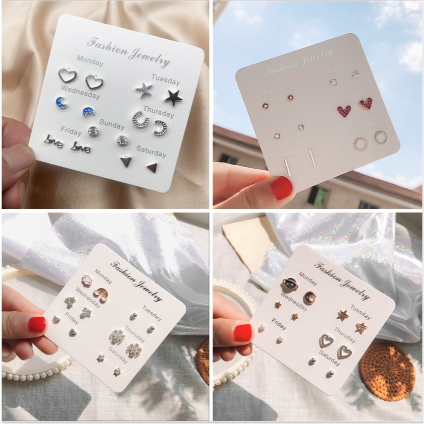 🌟飾不飾🌟耳環 多款式🚚現貨🚚一周耳環 六對組 韓國 Ins網紅 風格系列 韓系耳釘 耳針 耳飾 簡約百搭-細節圖2