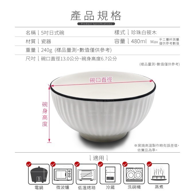 5吋日式珍珠白豎條碗 湯碗 陶瓷碗 白瓷碗 餐具 飯碗 麵碗  碗盤器皿 陶瓷餐具 台灣現貨 發票-細節圖3