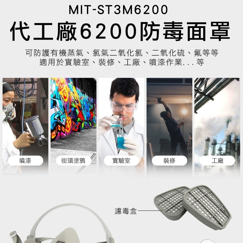 防毒面具 N95 噴農藥口罩 油漆 防煙面罩 防毒面罩 防毒面具 噴漆用口罩 防塵面具 【頭手工具】ST3M6200-細節圖3
