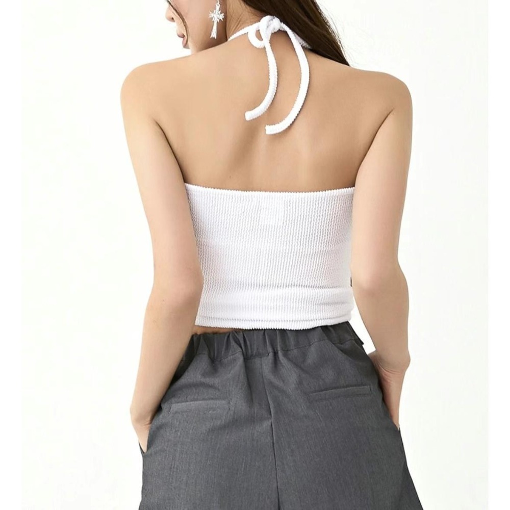 🍊現貨黑色＋預購 MUAGO🇰🇷正韓 東大門代購 繞頸平口抽繩抓皺兩穿式背心-細節圖4