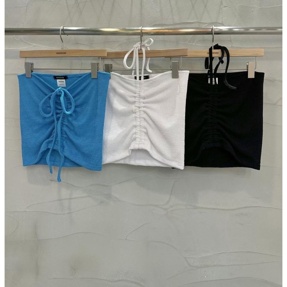 🍊現貨黑色＋預購 MUAGO🇰🇷正韓 東大門代購 繞頸平口抽繩抓皺兩穿式背心-細節圖7