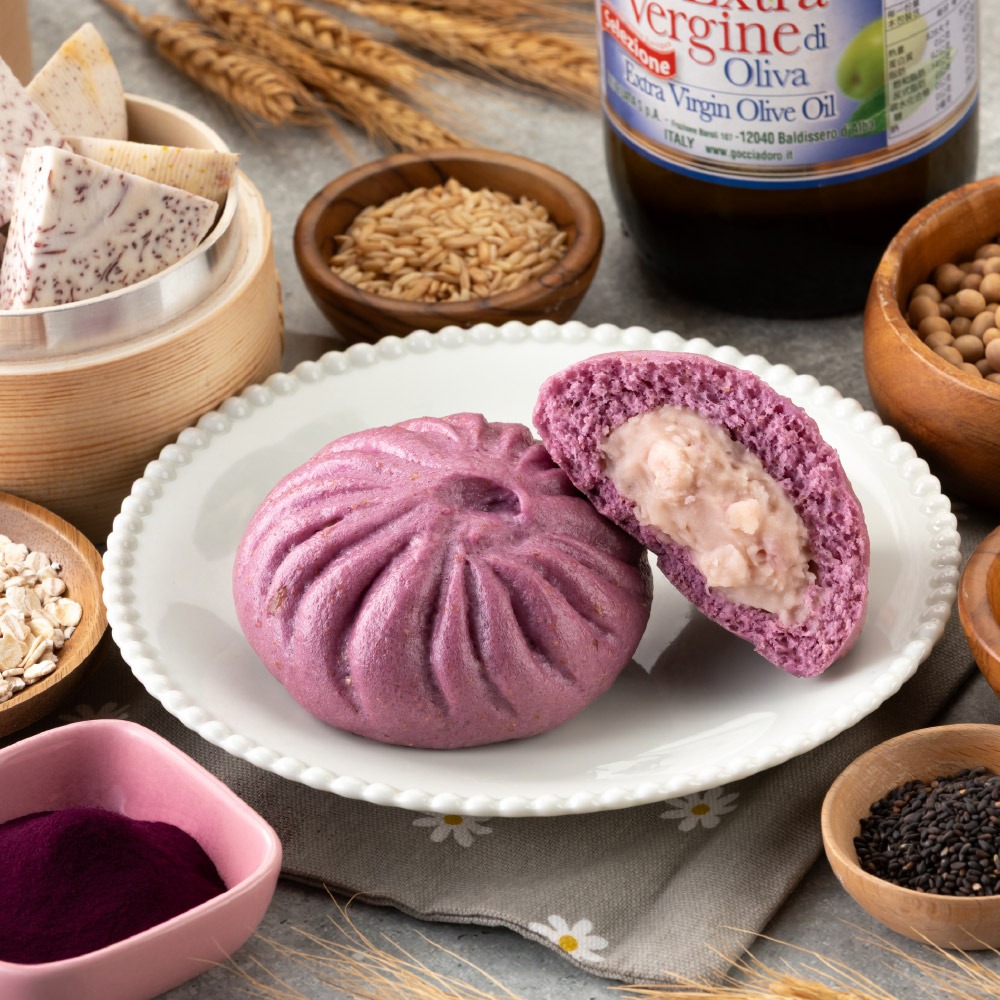 【福穀樂】爆漿香芋包1顆(奶素 芋香 蜜芋頭 雜糧包 芋頭餡 大甲芋頭 冰心芋泥 冷凍芋泥 低糖食品 素食可食 低卡高纖-細節圖3