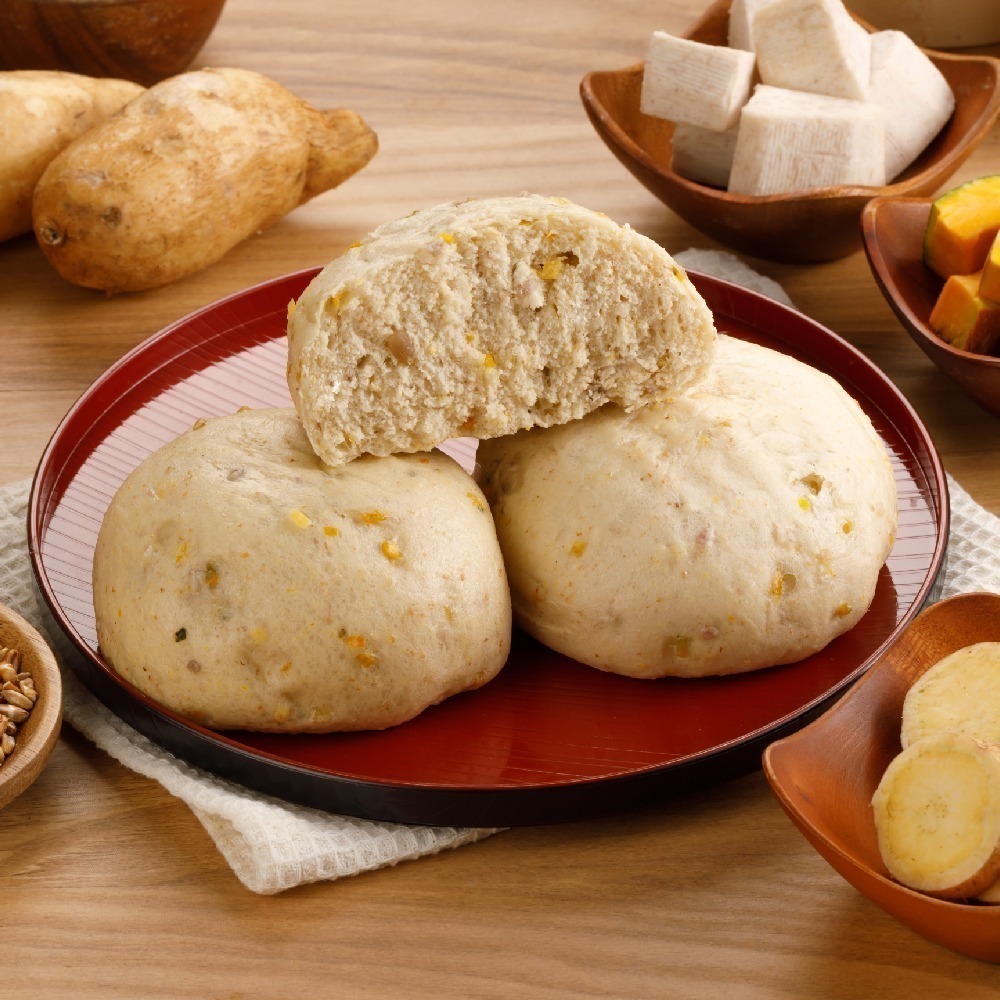 【福穀樂】三寶雜糧饅頭1顆(奶素 南瓜饅頭 地瓜饅頭 芋頭饅頭 素食饅頭 收涎饅頭 老麵發酵 膳食纖維 銅板美食)-細節圖3