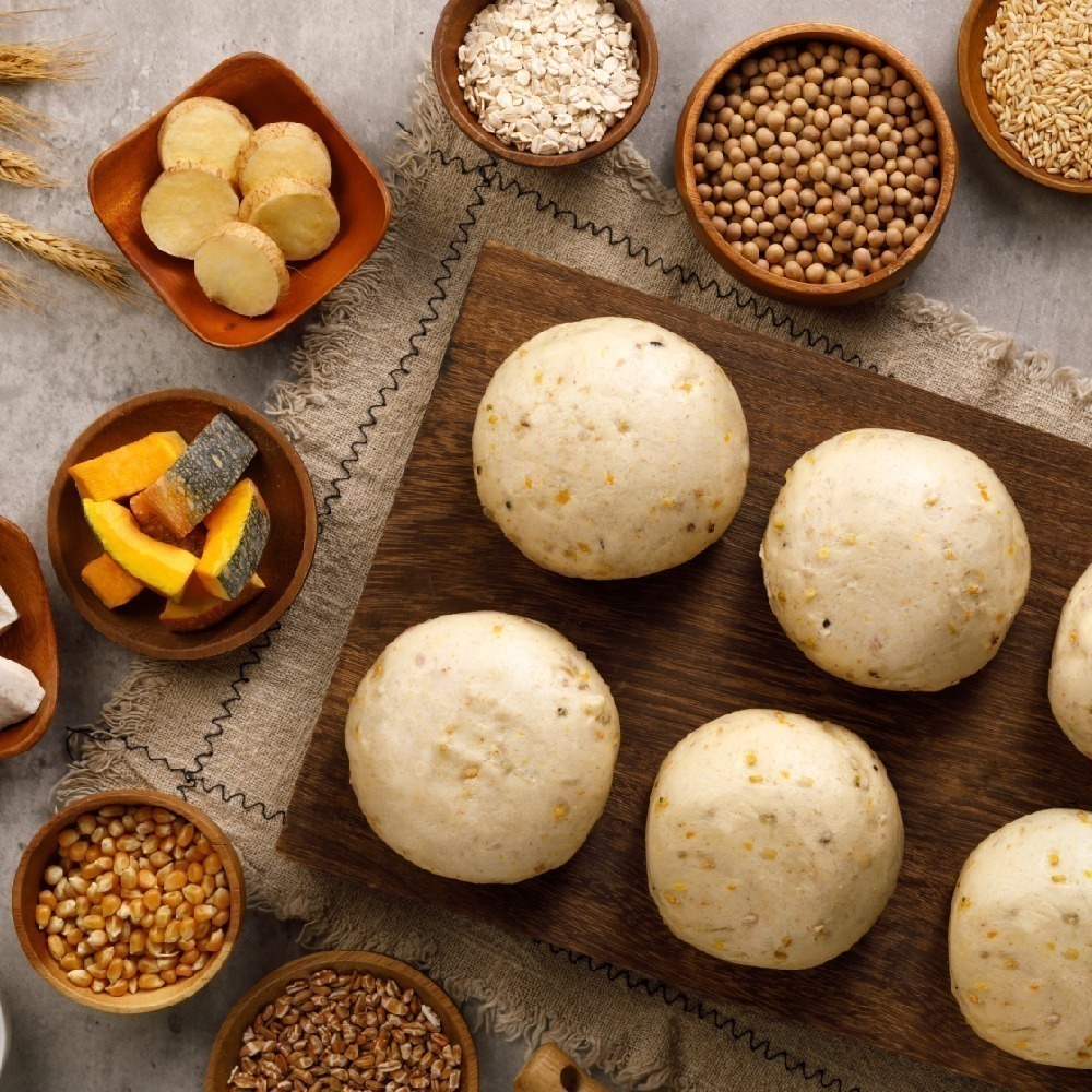 【福穀樂】三寶雜糧饅頭3入(奶素 全麥麵粉 穀物代餐 新鮮酵母 養生饅頭 造型饅頭 飽腹零食 台灣製造 低GI早餐)-細節圖4