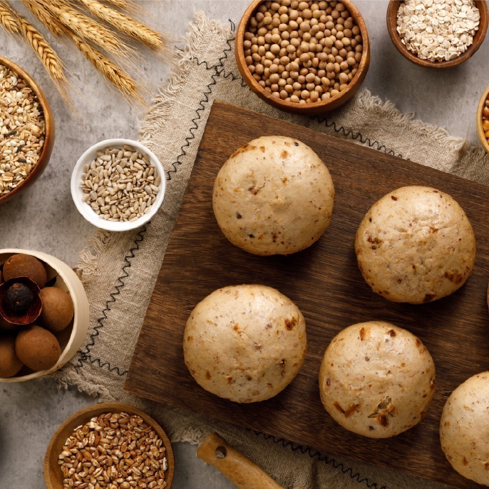 【福穀樂】桂圓五穀米饅頭3入(全素 糙米 紅糯米 黑糯米 高粱米 燕麥粉 龍眼肉桂圓乾 純素饅頭 育兒食品 冷藏解凍)-細節圖4