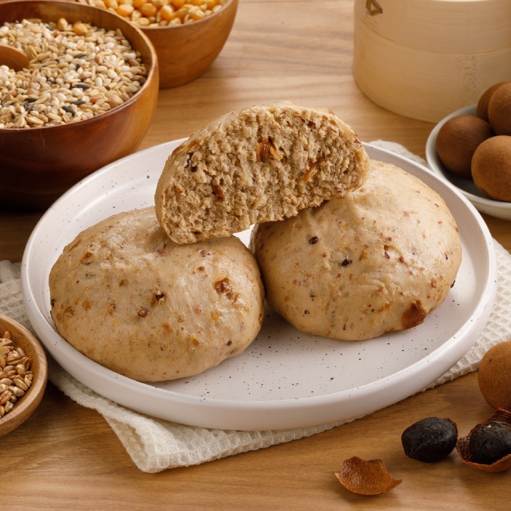 【福穀樂】桂圓五穀米饅頭1顆(全素 雜糧粉 副食品 桂圓肉 龍眼乾 寶寶饅頭 幼兒食品 手指食物 收口水 天然酵母)-細節圖3