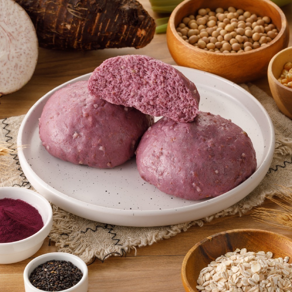 【福穀樂】香芋雜糧饅頭1顆(奶素 芋香 里芋 多粉質 無添加 純天然 山芋頭 紫薯粉 甲仙大甲檳榔心芋頭 團購批發 )-細節圖3