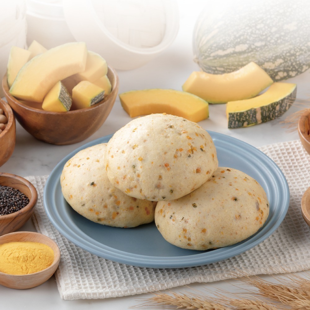 【福穀樂】南瓜雜糧饅頭3入(奶素 無調味 銀髮族 免開火 饅頭包餡 胡蘿蔔素 台南特產 懶人早餐 台灣製造 木瓜型南瓜)-細節圖5