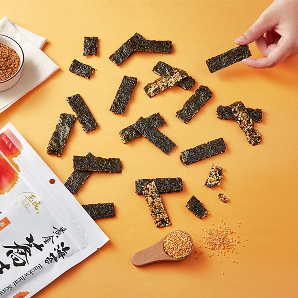 【福穀樂】黃金蕎麥海苔薄燒1包（全素 玉民 麥芽糖 蕎麥粒 隔天到貨 台灣現貨 休閒零食 烘烤餅乾 海苔細片 超好吃）-細節圖2