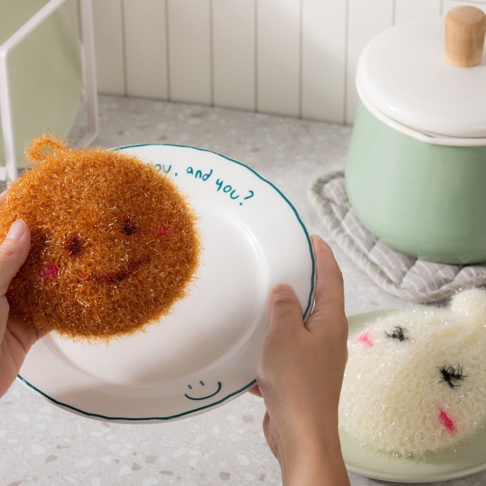 【福穀樂】手作菜瓜布1入（海綿 刷子 洗碗巾 玻璃絲DIY 洗碗必備 絲光手勾 廚房用具 清洗餐具 台灣製造 韓國菜瓜布-規格圖3