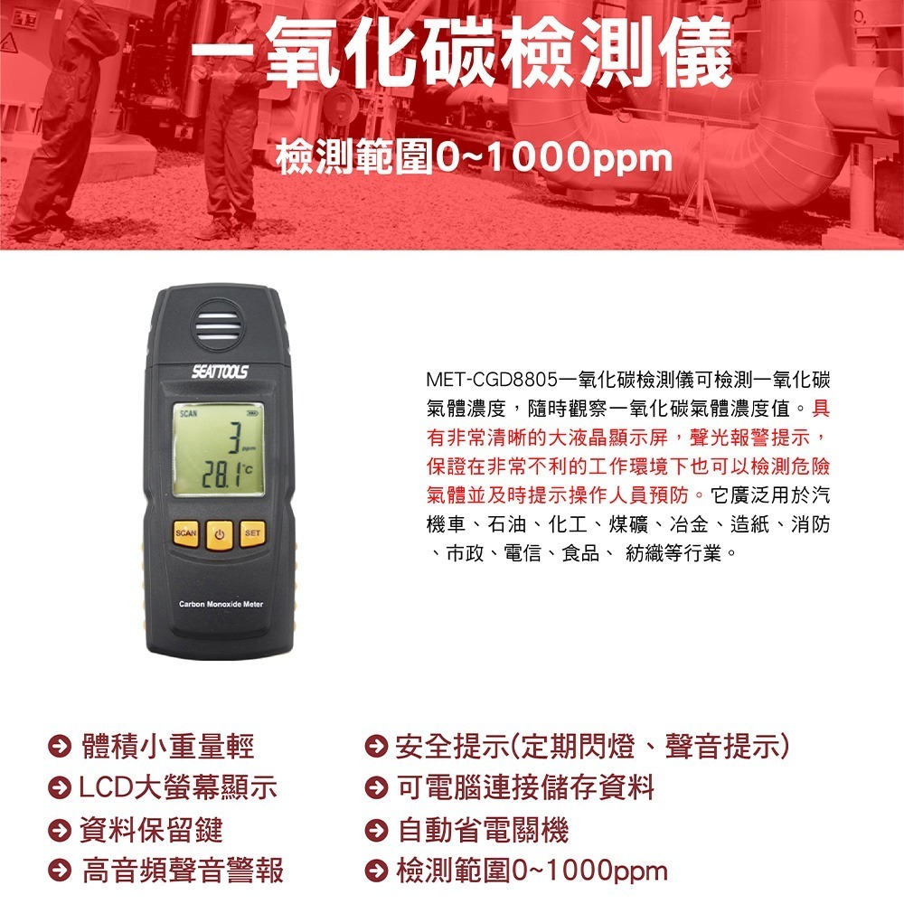 一氧化碳檢測儀 一氧化碳警報器 CO濃度檢測器 一氧化碳偵測器 CO住警器 CO警報器 可燃氣體 MET-CGD8805-細節圖2