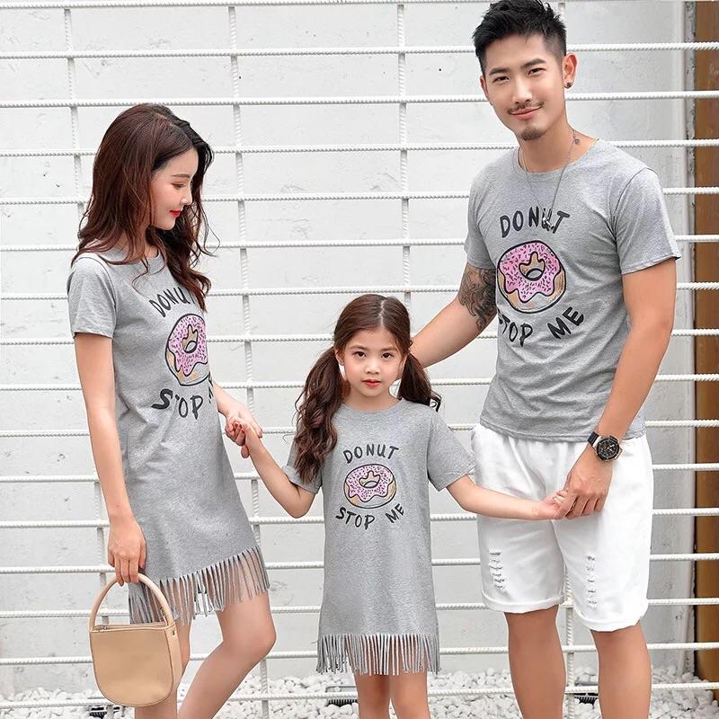 [現貨]甜甜圈短袖T恤親子裝 母女流蘇連身裙-細節圖7