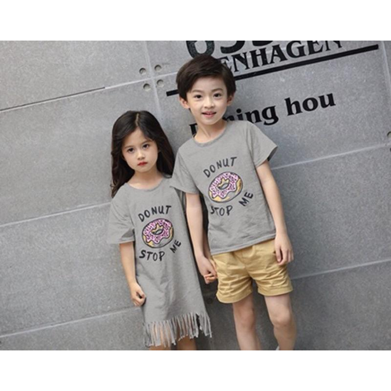 [現貨]甜甜圈短袖T恤親子裝 母女流蘇連身裙-細節圖8
