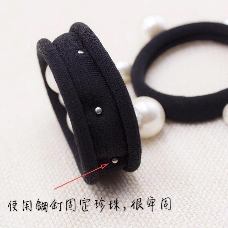 [現貨]韓版百搭簡約高彈力無接縫珍珠毛巾髮圈-細節圖2