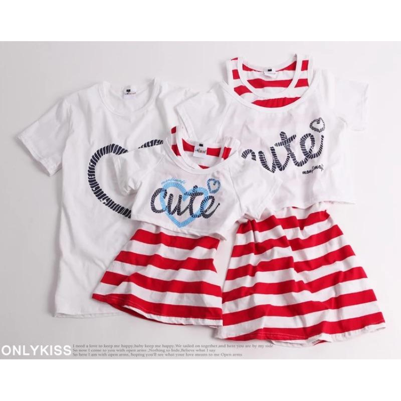 現貨 母女條紋短袖連衣裙親子裝（白）-細節圖2