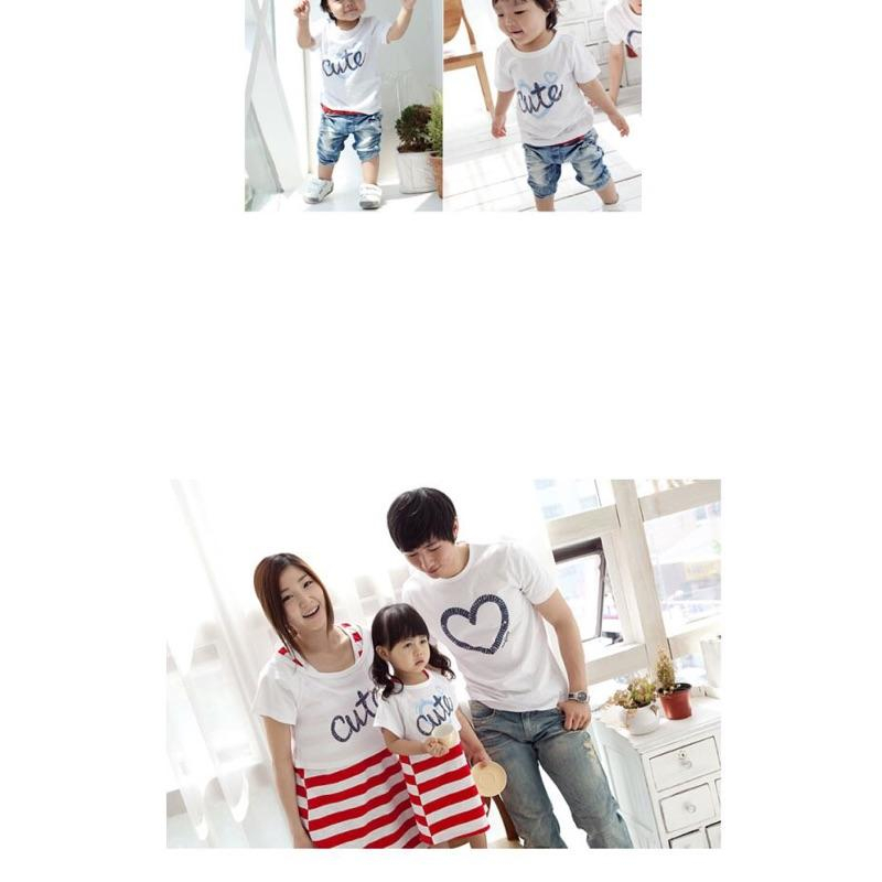 現貨 母女條紋短袖連衣裙親子裝（白）-細節圖3