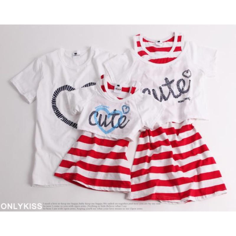 現貨 母女條紋短袖連衣裙親子裝（白）-細節圖5