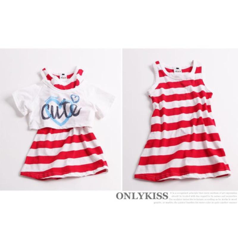 現貨 母女條紋短袖連衣裙親子裝（白）-細節圖6