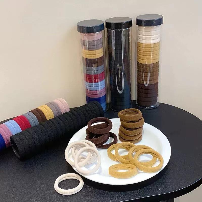 [現貨]氣質高彈力髮圈（100入）毛巾圈高馬尾髮圈 無縫皮筋簡約高彈力頭繩-細節圖3