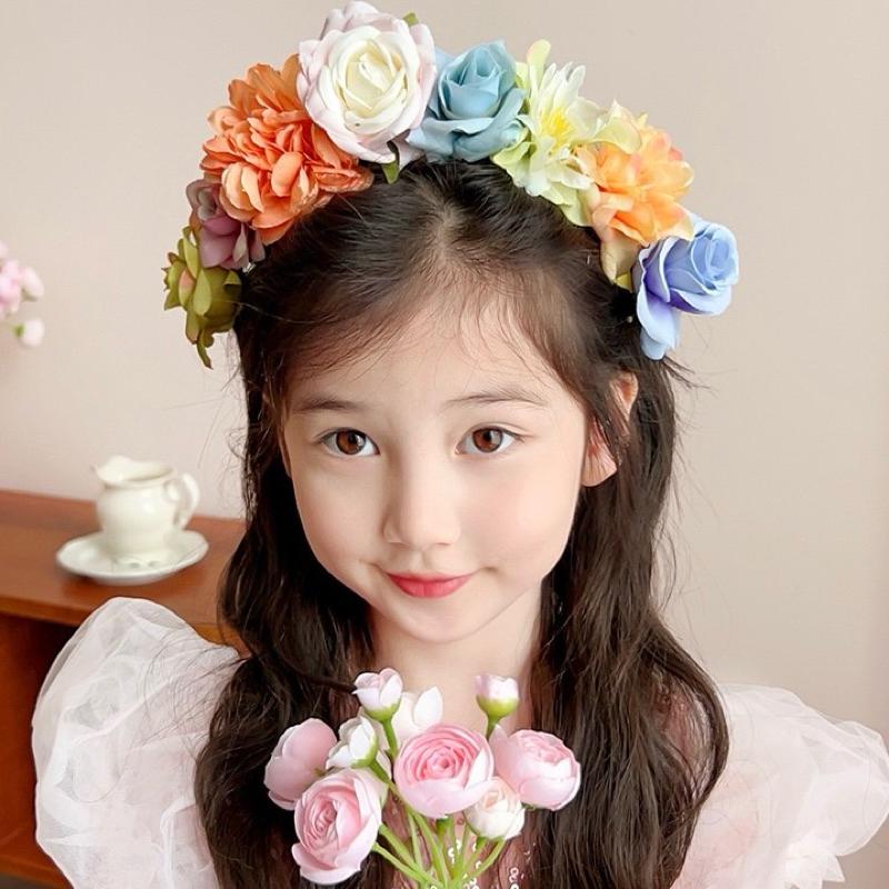 [現貨]民族風花朵髮箍 花童髮飾 復古頭飾女 古風漢服配飾 花環頭飾-細節圖2