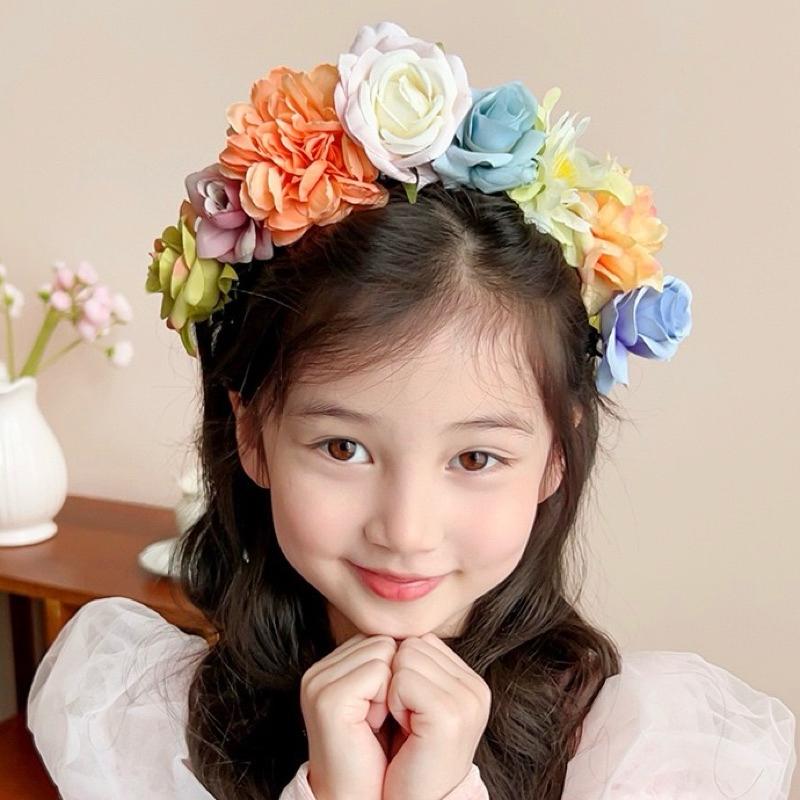 [現貨]民族風花朵髮箍 花童髮飾 復古頭飾女 古風漢服配飾 花環頭飾-細節圖3