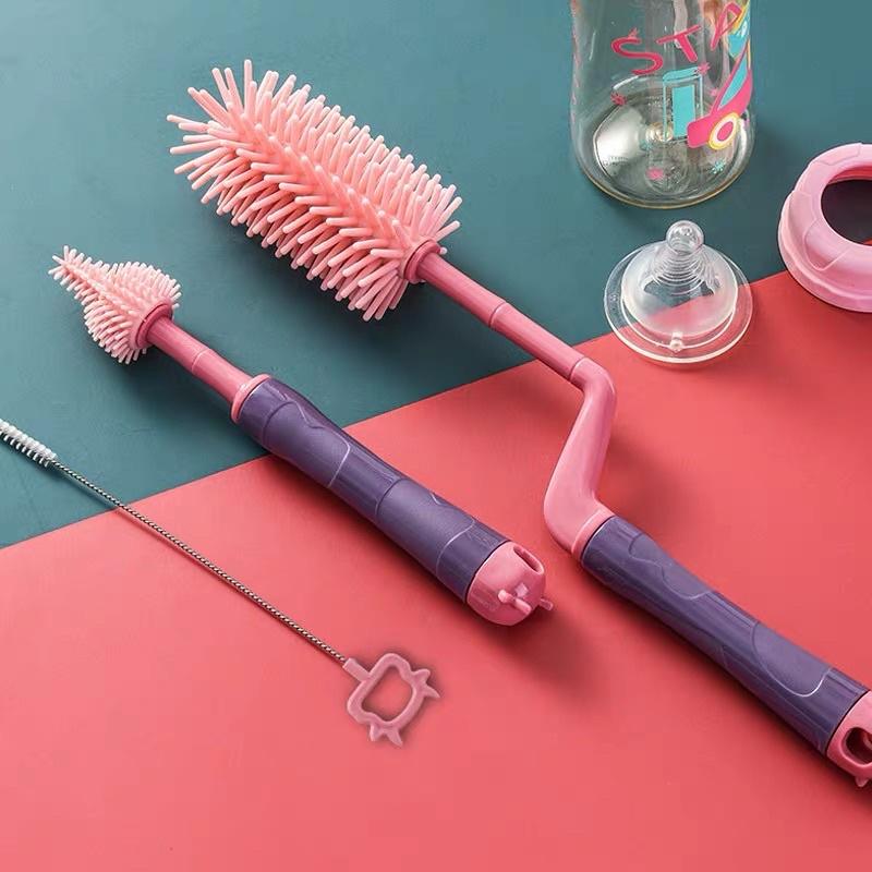 [現貨]360度旋轉矽膠奶瓶刷(3件組) 奶嘴刷 吸管刷 杯刷-細節圖2