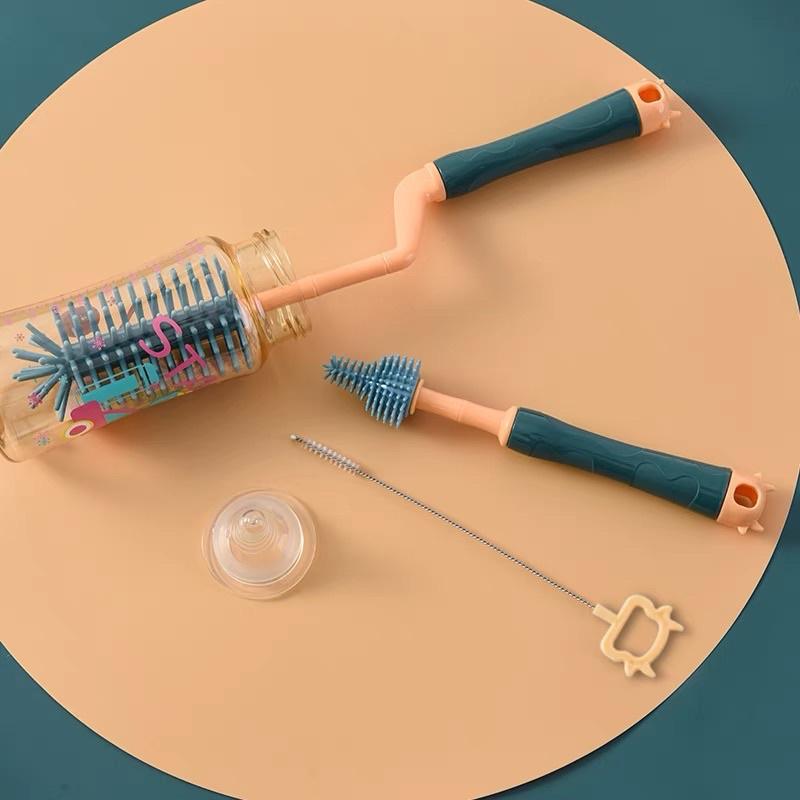 [現貨]360度旋轉矽膠奶瓶刷(3件組) 奶嘴刷 吸管刷 杯刷-細節圖3