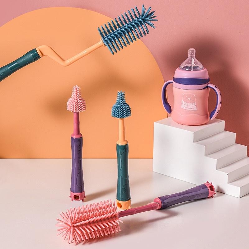 [現貨]360度旋轉矽膠奶瓶刷(3件組) 奶嘴刷 吸管刷 杯刷-細節圖8